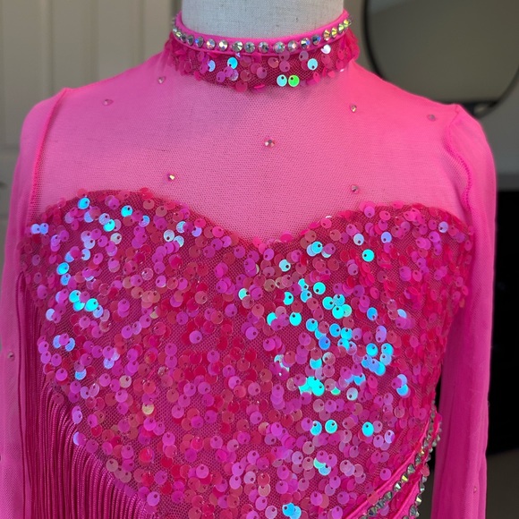 Hot Pink and Black Jazz Costume w Fringe main image 1